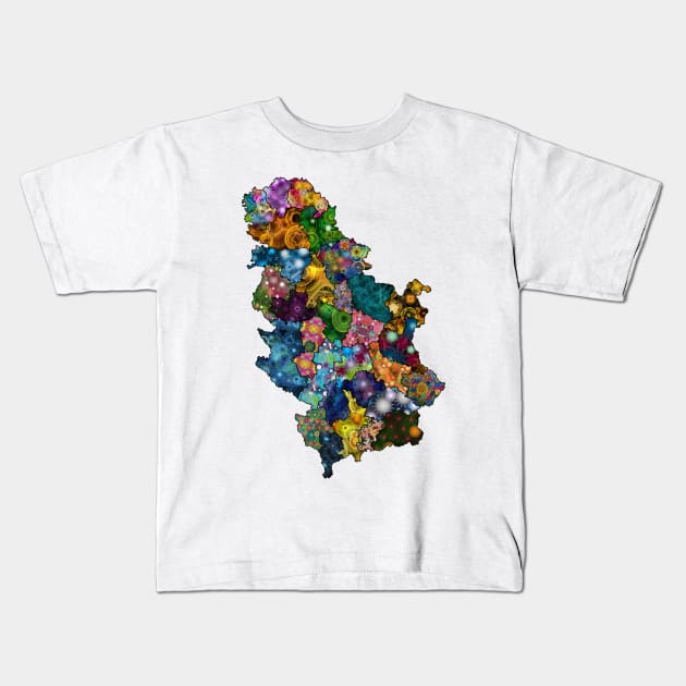 Spirograph Patterned Serbia Administrative Divisions Map Kids T-Shirt by RachelEDesigns